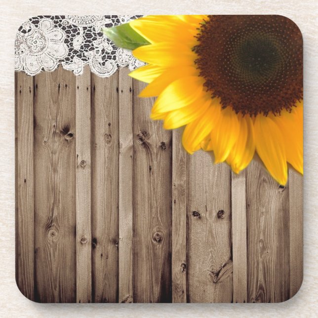 barnwood lace rustic western country sunflower drink coaster (Front)