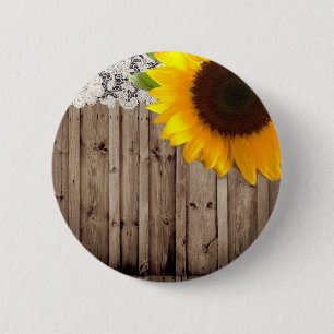 barnwood lace rustic western country sunflower pinback button
