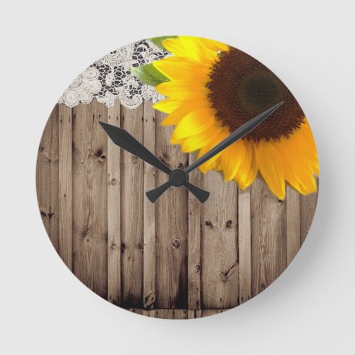 barnwood lace rustic western country sunflower round clock