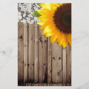 barnwood lace rustic western country sunflower stationery