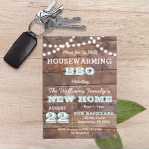 Barnwood Lights Aqua Housewarming BBQ Invitation