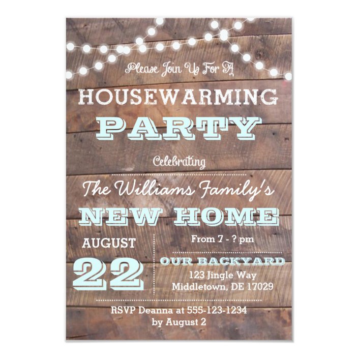 Barnwood Lights Aqua Housewarming Invitations Zazzle Barnwood Lights Aqua Housewarming