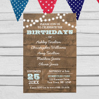 Barnwood Lights Aqua Multiple Birthdays Invitation