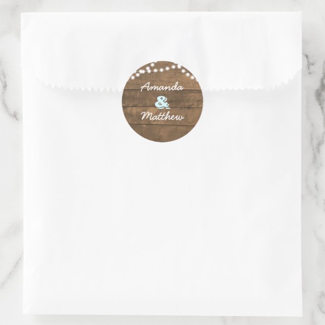 Barnwood Lights Aqua Personalized Classic Round Sticker (Bag)