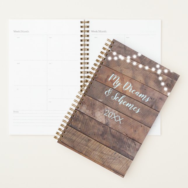 Barnwood Lights Aqua Rustic Personalized Day Planner (Display)