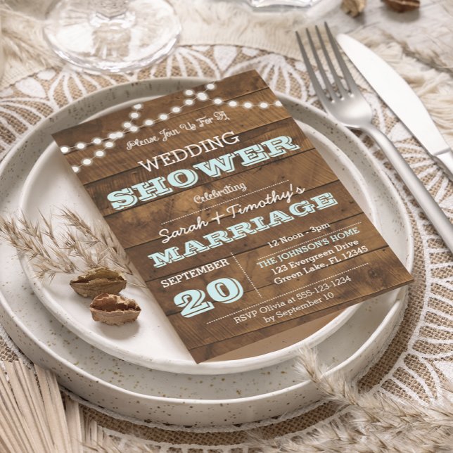 Barnwood Lights Aqua Wedding Party Sm Invitation (Creator Uploaded)