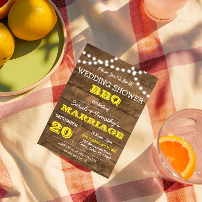 Barnwood Lights Gold Wedding Party Sm Invitation (Creator Uploaded)