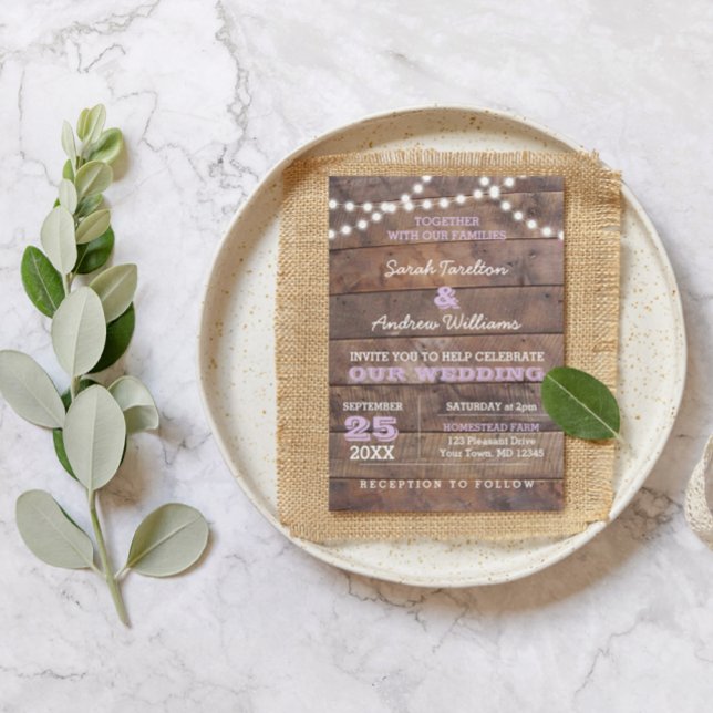 Barnwood Lights Lilac Wedding Invitation (Creator Uploaded)