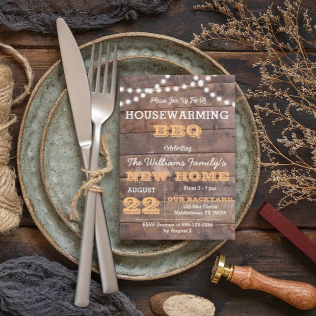 Barnwood Lights Peach Housewarming Invitation (Creator Uploaded)
