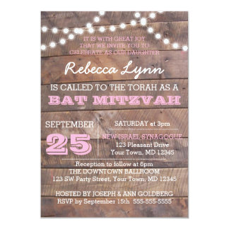 Barnwood Lights Pink Bat Mitzvah Invitation