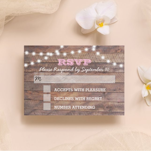 Barnwood Lights Pink Bat Mitzvah RSVP Card (Creator Uploaded)