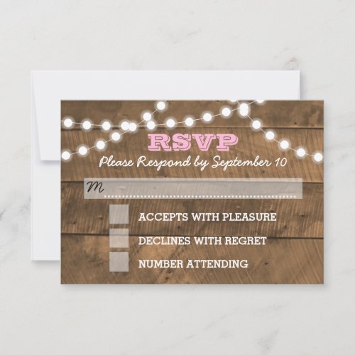 Barnwood Lights Pink Bat Mitzvah RSVP Card