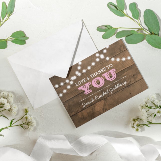 Barnwood Lights Pink Bat Mitzvah Thank You Note (Creator Uploaded)