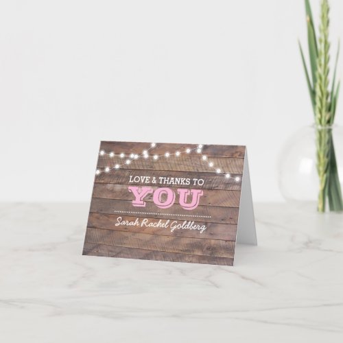 Barnwood Lights Pink Bat Mitzvah Thank You Note