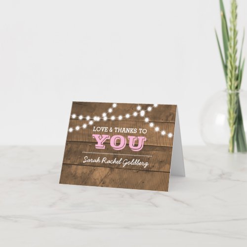 Barnwood Lights Pink Bat Mitzvah Thank You Note