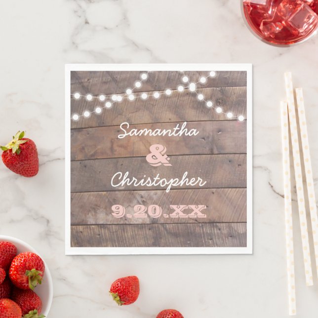 Barnwood Lights Pink Personalized Paper Napkins (Insitu)