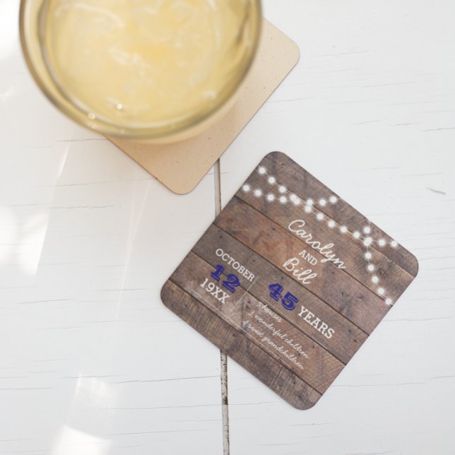 Barnwood Lights Sapphire Personalized Anniversary Square Paper Coaster (Creator Uploaded)