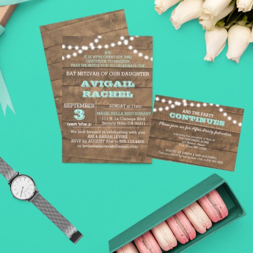 Barnwood Lights Teal After Party Invitation Card