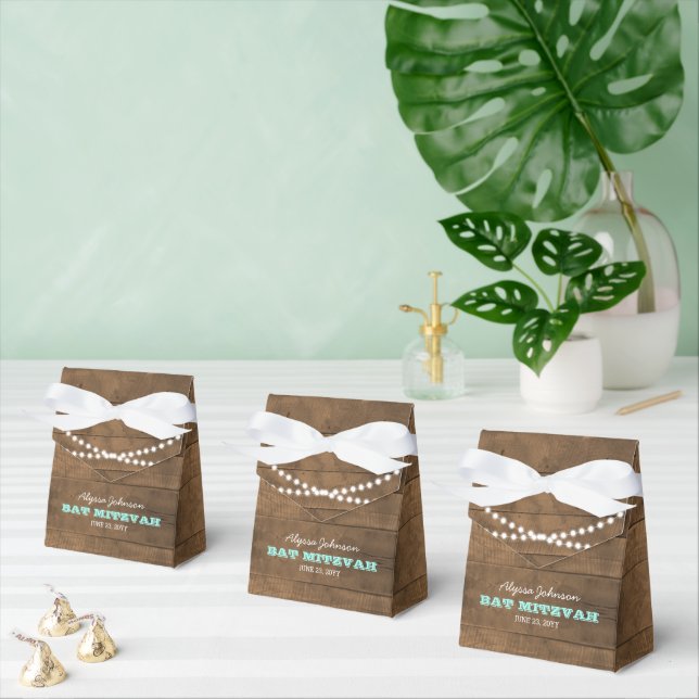 Barnwood Lights Teal Bat Mitzvah Favor Box (Multiple)