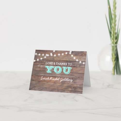 Barnwood Lights Teal Bat Mitzvah Thank You Note