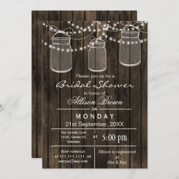 Barnwood mason jar rustic bridal shower invitation