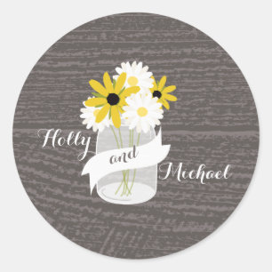 Barnwood + Mason Jar Wildflowers Wedding Sticker