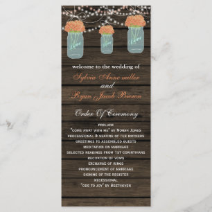 Barnwood mason jars, coral flowers programs