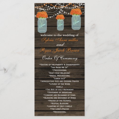 Barnwood mason jarsorange flowers programs