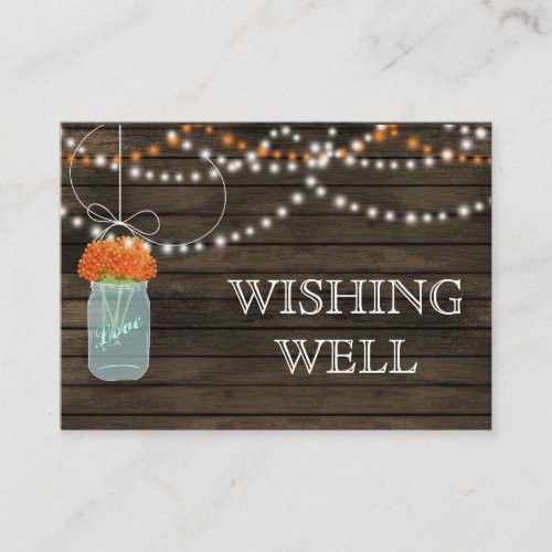 Barnwood mason jarsorange flowers wishing well enclosure card