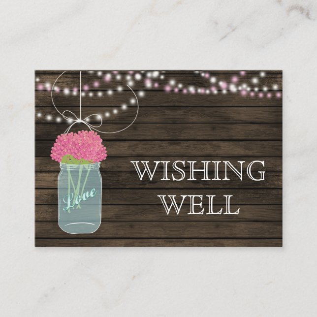 Barnwood mason jars,pink flowers wishing well enclosure card (Front)