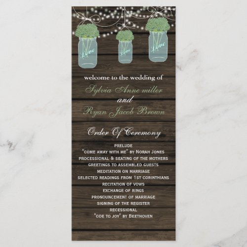 Barnwood mason jars sage flowers programs