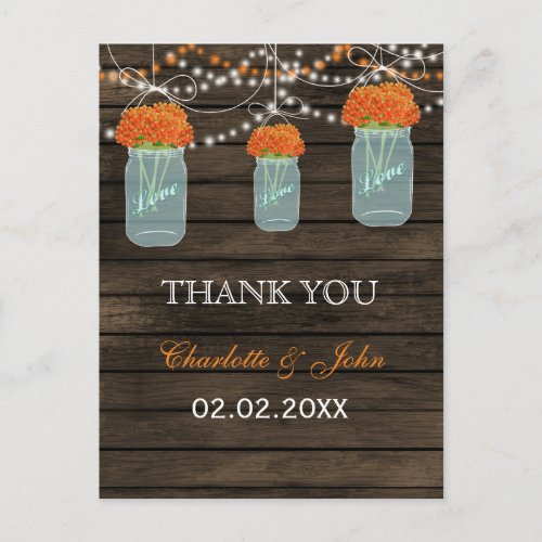 Barnwood orange flowers mason jars Thank You notes