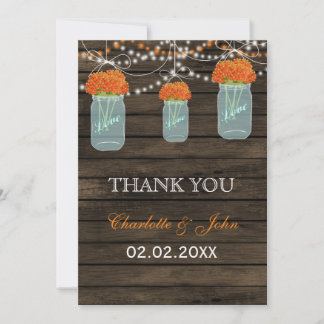 Barnwood orange mason jars Thank You Invitation
