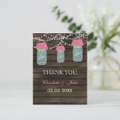 Barnwood  pink flowers mason jars Thank You notes (Standing Front)