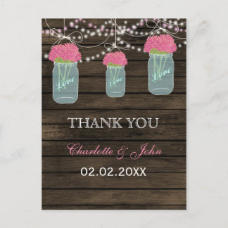 Barnwood  pink flowers mason jars Thank You notes
