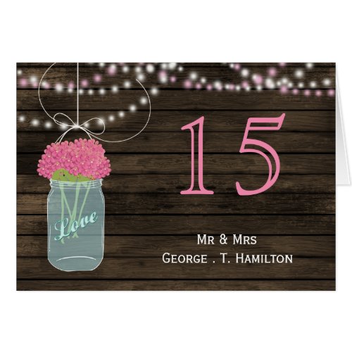 Barnwood  pink mason jars table numbers