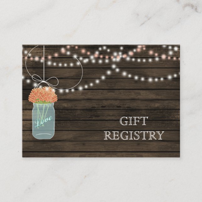 Barnwood Rustic coral mason jars gift registry Enclosure Card (Front)