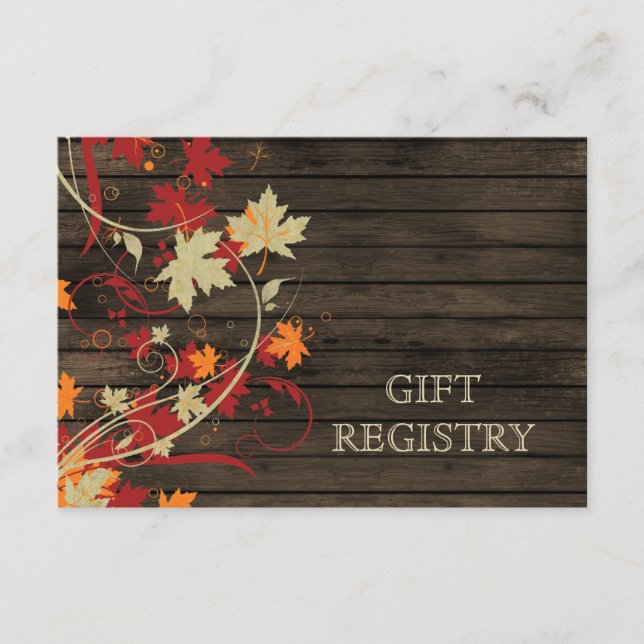 Barnwood Rustic ,fall leaves wedding gift registry Enclosure Card (Front)
