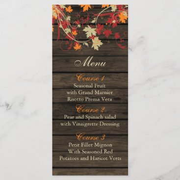 Barnwood Rustic ,fall leaves wedding menu cards