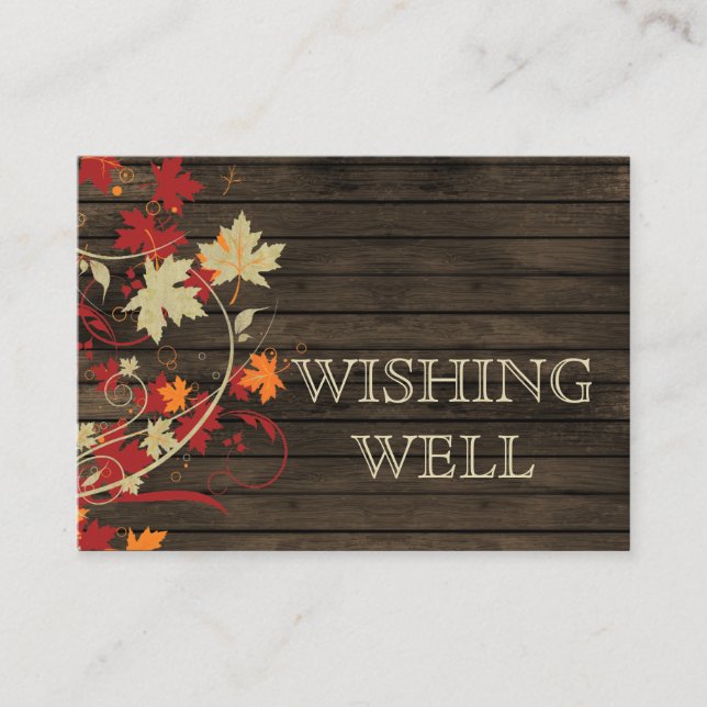 Barnwood Rustic ,fall leaves wedding wishing well Enclosure Card (Front)