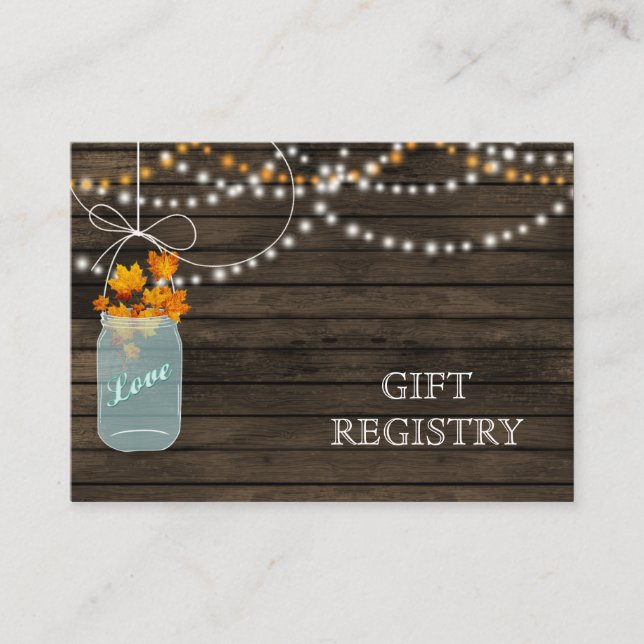 Barnwood Rustic fall  mason jars gift registry Enclosure Card (Front)