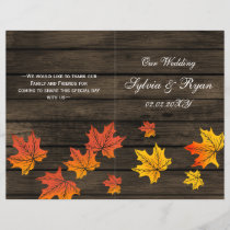 barnwood rustic fall wedding programs folded