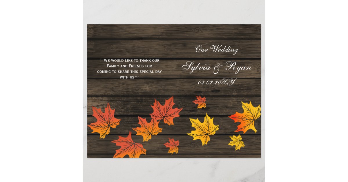 Barnwood Rustic Fall Wedding Programs Folded