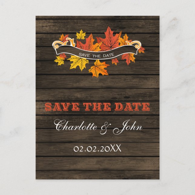 Barnwood Rustic Fall wedding save the Date Announcement Postcard (Front)