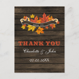Barnwood Rustic Fall wedding Thank You Postcard