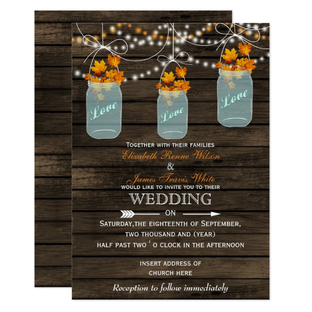 Barnwood, Rustic Mason Jar Fall Wedding Invitation