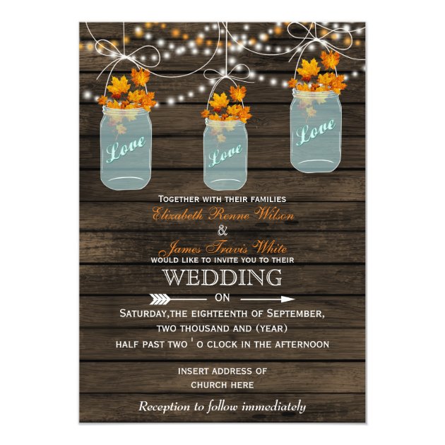 Barnwood, Rustic Mason Jar Fall Wedding Invitation