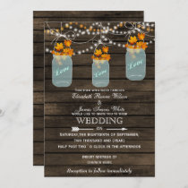 Barnwood, Rustic mason jar Fall wedding invitation