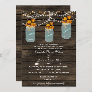 Barnwood, Rustic mason jar fall wedding invites