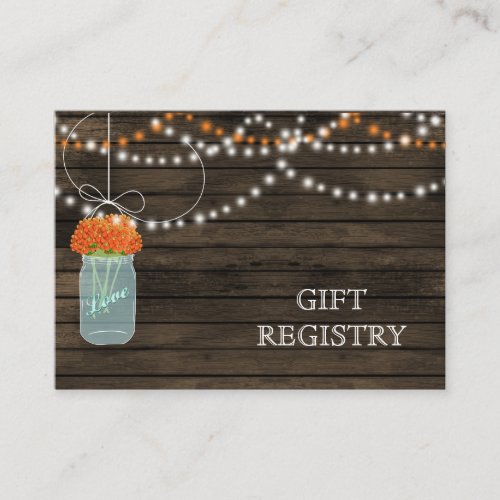 Barnwood Rustic orange mason jars gift registry Enclosure Card